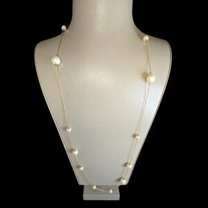 Vintage Women's Gold Plated Faux Pearl Station Necklace